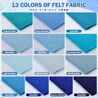 XSEINO 13 Rolls 8"x35" 1.4mm Thick Soft Felt Fabric Sheet 13 Assorted Blue - Image 2