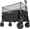 SUNNYFEEL Heavy Duty Collapsible Outdoor Utility Wagon Cart 500LB Capacity Adjustable Handlebar,Foldable Beach Wheels Stable Durable Oxford Fabric for Shopping Garden Camping (Black, Tall Version)