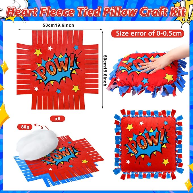 Chunful 6 Sets Hero Themed Tied Pillow Craft Kit DIY Wow POW Boom Comic Hero - Image 2