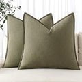 MIULEE Decorative Linen Pillow Covers 16x16 Inch Light Olive Green ​Boho by MIULEE