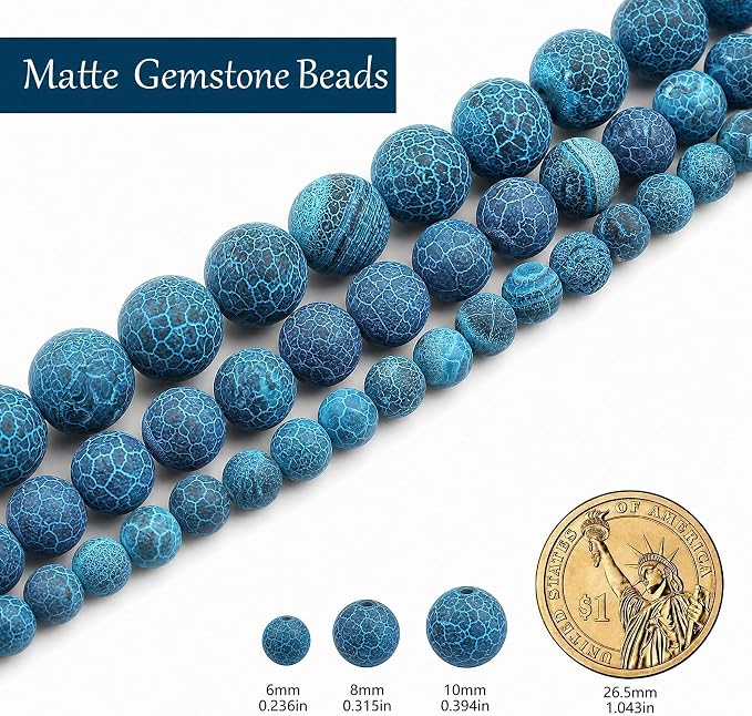 6mm Matte Blue Frosted Agate Bead, 15-Inch Matte Round Loose Stone Beads - Image 3