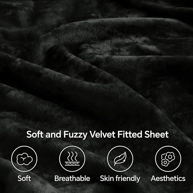 BEDELITE Velvet Fitted Sheet and Pillowcase Set, Luxury Soft Fuzzy Bottom Sheet - Image 3