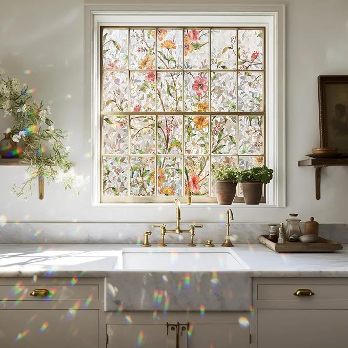 Kromapolis Window Privacy Film Floral Rainbow Decorative Stickers, 3D Static - Image 2