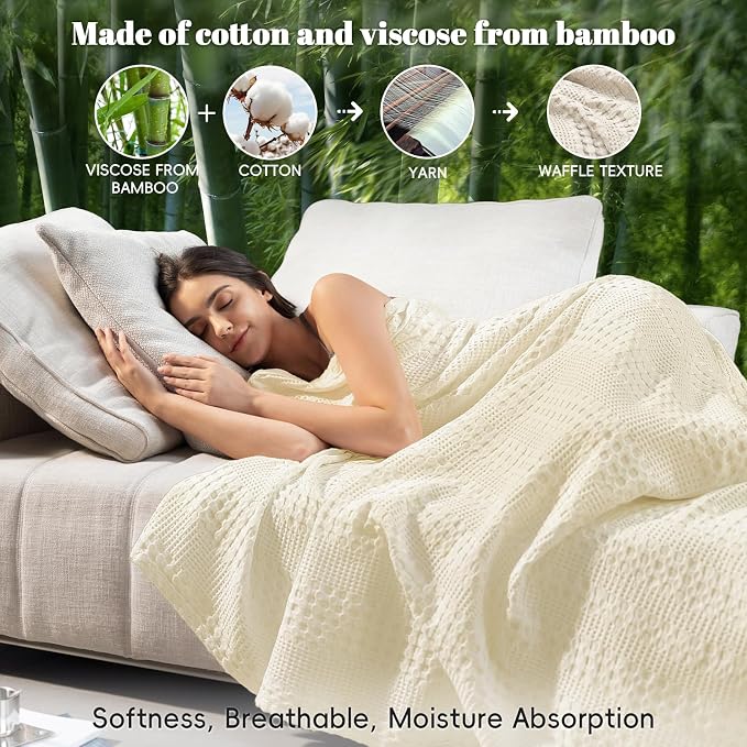 PHF Cooling Waffle Blanket California King Size, Lightweight 60% Rayon from - Image 2