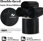 HUIHUANG Black Satin Wired Ribbon 2-1/2 inch Double-Faced Satin Wire Edge Ribbon - Image 2