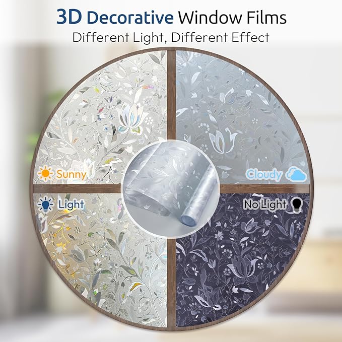 rabbitgoo Window Privacy Film, Stained Glass Cling, Tulip 35.4" x 118.1" | - Image 3