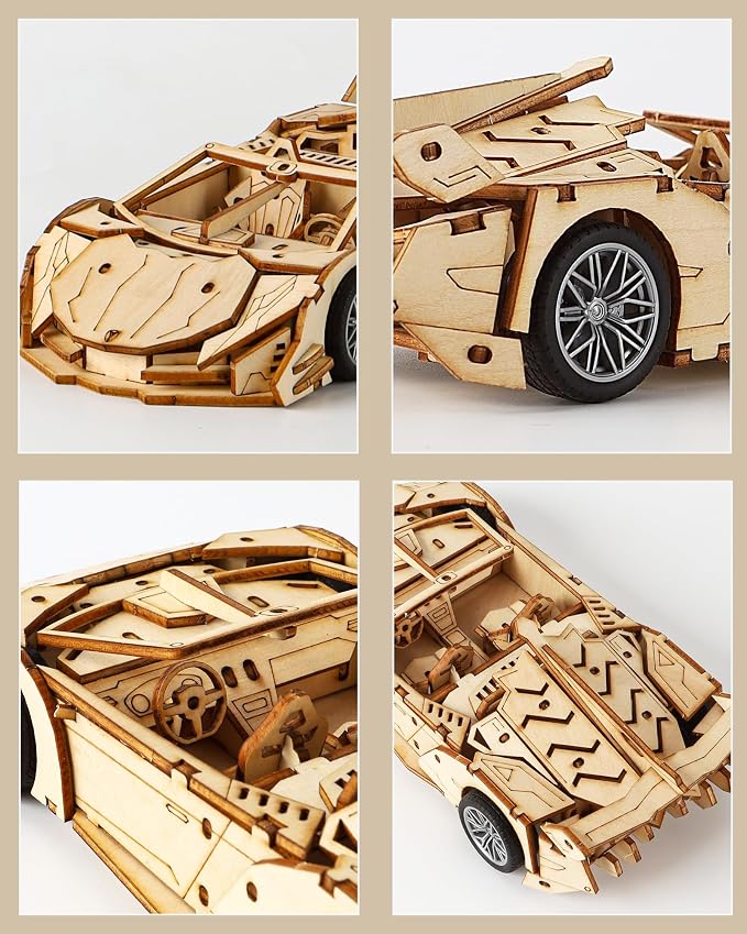 3D Wooden Puzzles for Adults Roadster, Mechanical Wood Sport Car Model Kits for - Image 3
