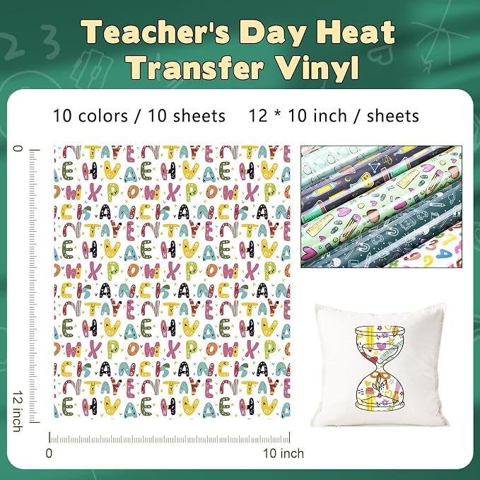 HTVSTD Teachers' Day HTV Heat Transfer Vinyl 10Sheets 12×10in Iron on Vinyl | - Image 2