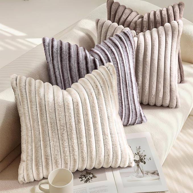 decorUhome Summer Cozy Faux Fur Throw Pillow Covers 22x22 Set of 2 Decorative - Image 4