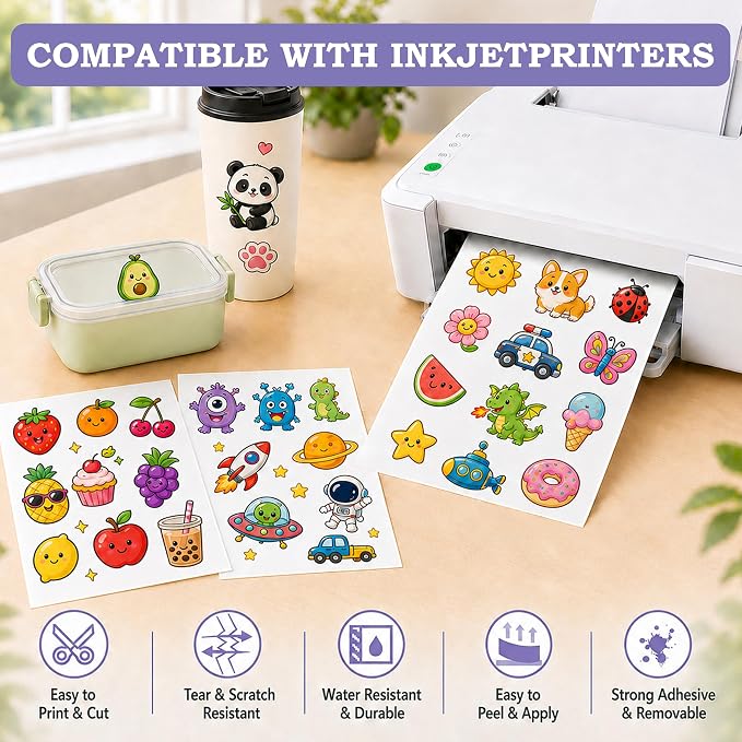 Aevdor 120-Sheet Glossy White Printable Vinyl Sticker Paper, Inkjet | Glossy - Image 4