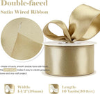 HUIHUANG Champagne Satin Wired Ribbon 1-1/2 inch Champagne Gold Wire Edge Ribbon - Image 2