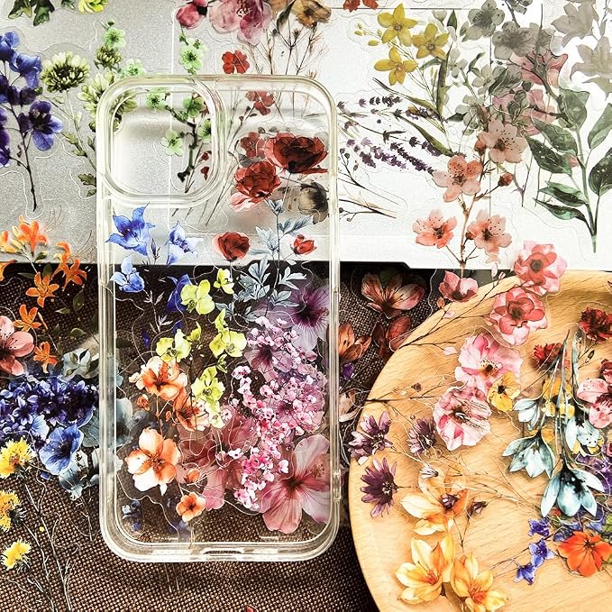 50-Pack Transparent Waterproof Watercolor Wildflower Flower Scrapbook Stickers - Image 5