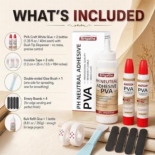 Binding Glue Kit, 8.81oz PVA Glue + 2×1.35 Oz Acid-Free PVA Adhesive, Neutral pH - Image 2