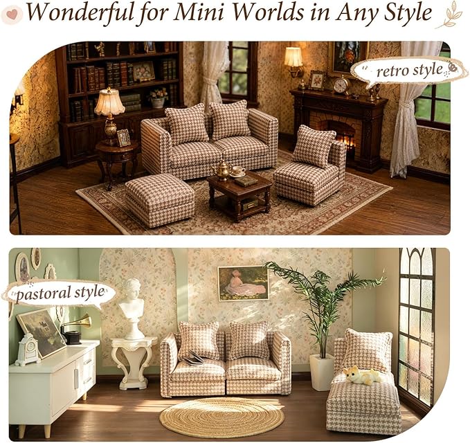 iLAND Dollhouse Furniture Sectional Dollhouse Couch Set, Miniature Furniture - Image 5