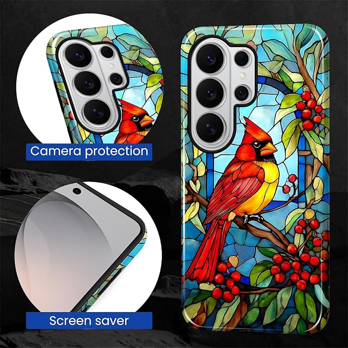 for Samsung Galaxy S26 Ultra Case, Stained Glass Cardinal Bird Pattern Glossy 2 - Image 5