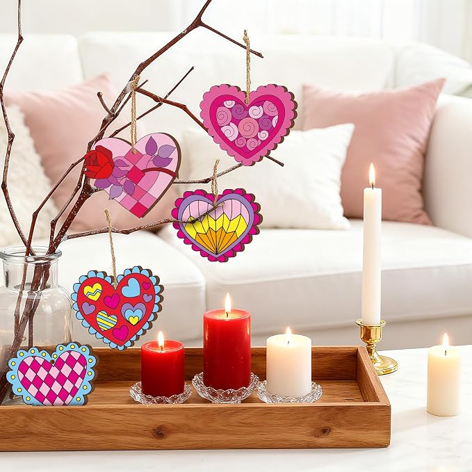 JellyArch 36 Pcs Valentine's Day Crafts, Wooden Heart Cutouts, Unfinished DIY - Image 7