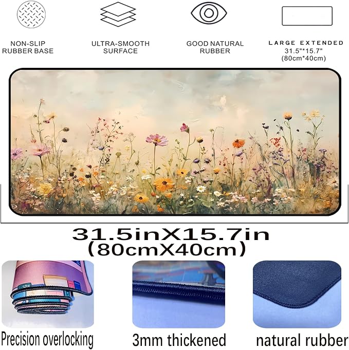 Beige Watercolor Flower Desk Mat, Oil Painting Style Desk Matt, Plant Flower - Image 2