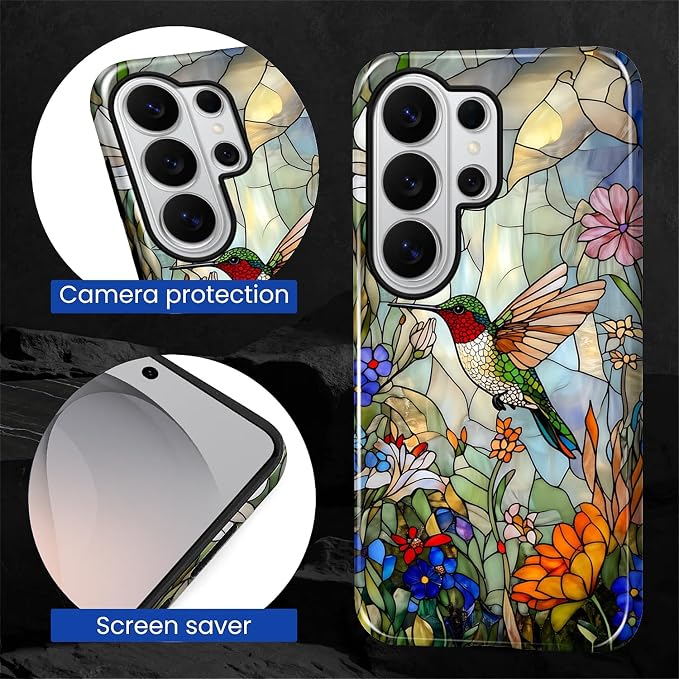 for Samsung Galaxy S26 Ultra Case, Hummingbird Wildflower Stained Glass Pattern - Image 6