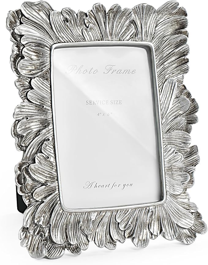 Cuspin 4x6 Picture Frame Silver, Vintage Ornate Palm Leaves Textured by Cuspin