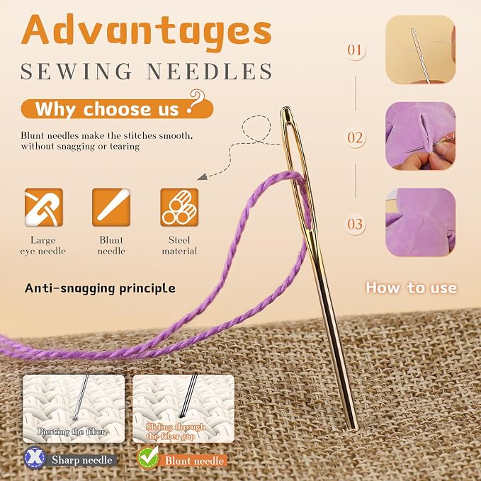 TLKKUE 12 Pcs/3 Sizes Large-Eye Blunt Needles, Steel Yarn Needle - Image 3