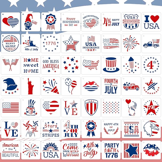 Augshy 56 Pack 4th of July Patriotic Stencils by Augshy