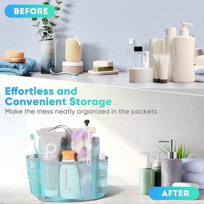 EUDELE Mesh Shower Caddy Portable, 8-Pocket Large Capacity, Quick Dry, Easy - Image 7