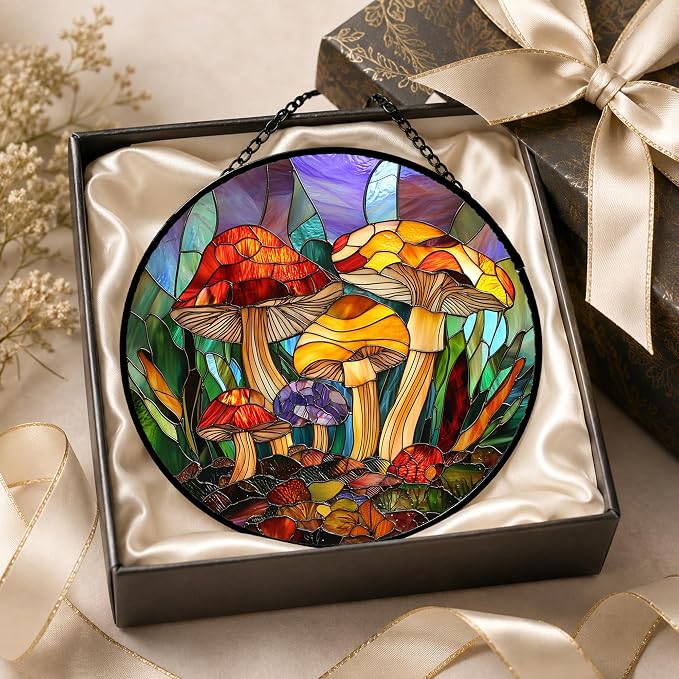 Jungle Mushrooms Acrylic Suncatcher Faux Stained Glass Window Hanging 9.8" | - Image 2