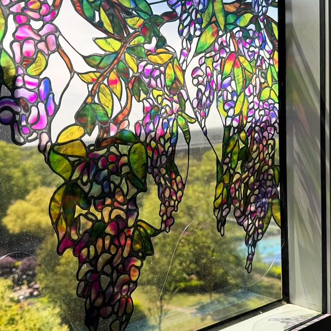 Original Hand Drawn Wisteria Stained Glass Window Border Film, Transparent - Image 2