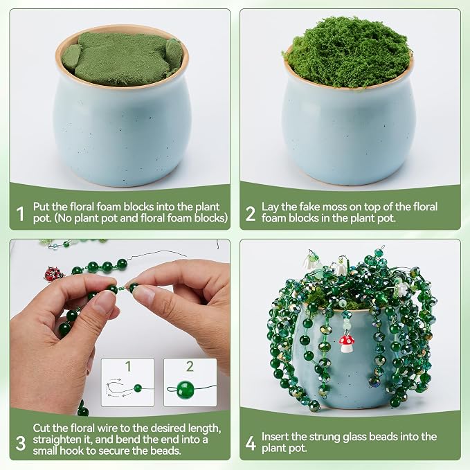 Green Glass Beaded Plant Kit, Forever Plant Beaded Leaf Flower Beads - Image 5