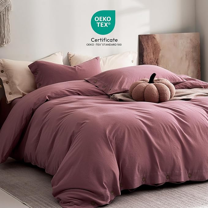 JELLYMONI 100% Washed Cotton Duvet Cover Twin – Soft, Breathable Linen-Look - Image 2