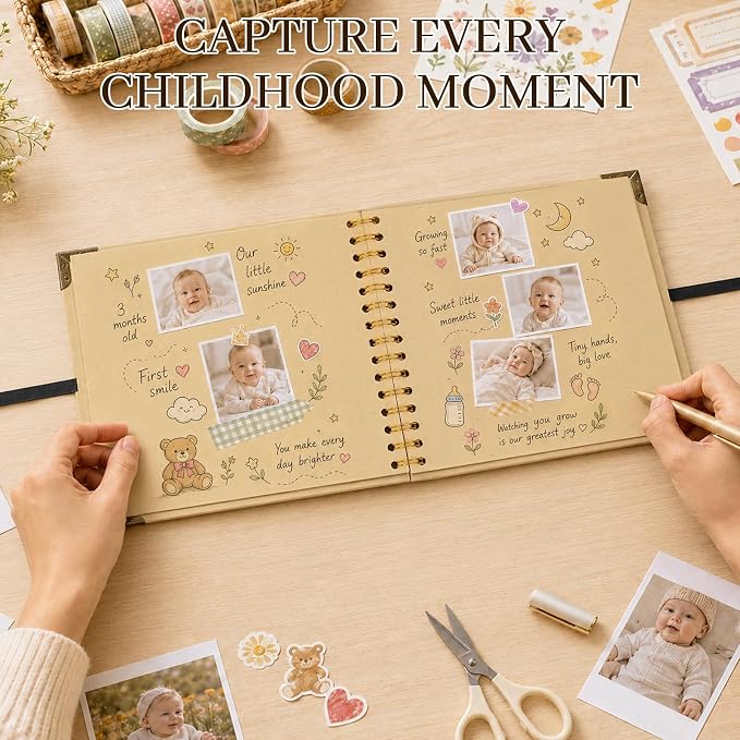 Scrapbook Album 12 Inch 50 Sheets 100 Pages, Kraft Paper Cover DIY Photo Album - Image 5