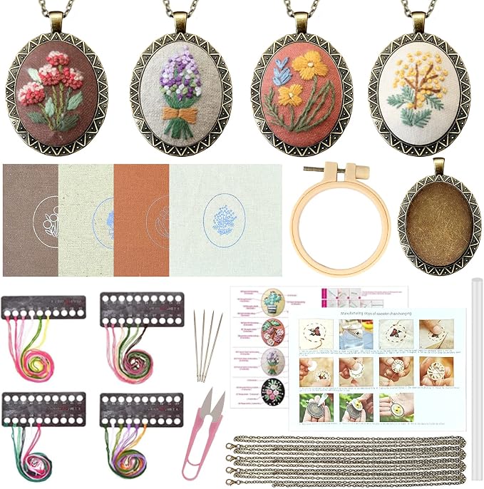 ZOCONE 4 Packs Embroidery Necklace Kits, Embroidery Pendant Kit Mini Cross - Image 2