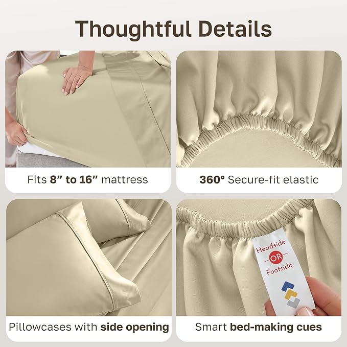 California Design Den Soft 100% Cotton Bed Sheets King Size Set, 400 TC Good - Image 6