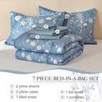 Yiran Blue Comforter Set King Size, 7 Piece Floral Comforter Bedding Set - Image 8