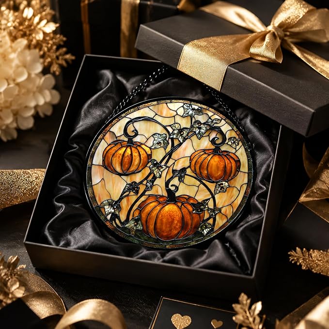 Orange Pumpkin Acrylic Suncatcher Faux Stained Glass Window Hanging 11.8" | - Image 7