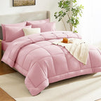 CozyLux King Size Comforter Set Pink, 7 Pieces Bed in a Bag, All Season Bedding - Image 8