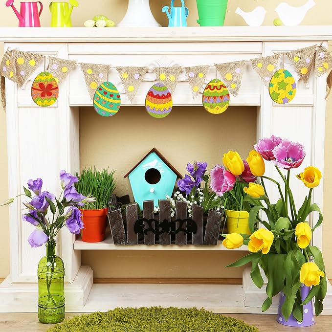 80PCS Wooden Easter Ornaments to Paint, 10 Styles DIY Blank Unfinished Wood - Image 4