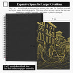 SuFly Black Paper Notebook, 60 Sheets Spiral Bound Sketch Book 9x12, - Image 2