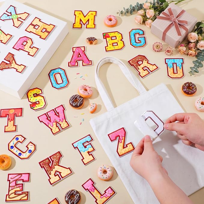 WILLBOND 52 Pcs Donut Alphabet Patches 2.8 Inch Self Adhesive Letter Patches - Image 2