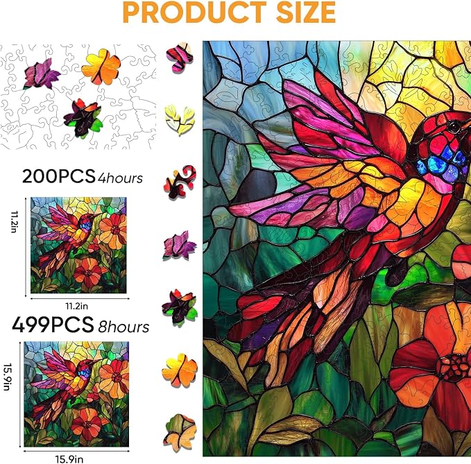 Mocfesk Wooden Puzzles for Adults, 200 Pieces Hummingbird Jigsaw Puzzle | - Image 3