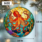 Faux Stained Glass Octopus Acrylic Hanging Ornament, Octopus Christmas Tree - Image 6
