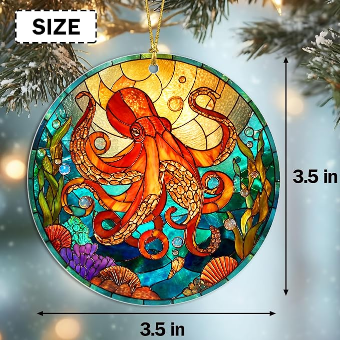 Faux Stained Glass Octopus Acrylic Hanging Ornament, Octopus Christmas Tree - Image 6