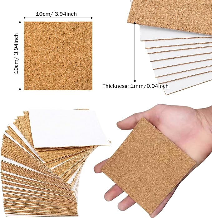 Self-Adhesive Cork Square, Allazone 120 Pack 10 x 10CM Cork Backing Sheets - Image 2