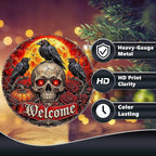 Skull Raven Halloween Metal Tin Sign Round Wall Decor Red Eyes Blood Moon Rose - Image 4