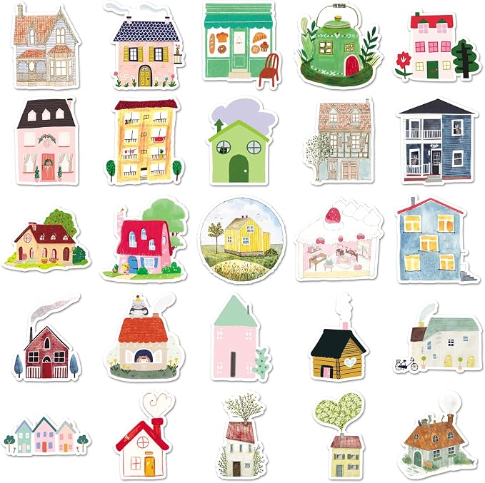 Cute Cartoon House Stickers for Journaling - Image 2