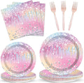 100PCS Iridescent Diamond Birthday Party Plates Napkins Forks Supplies Set by Qyeahkj