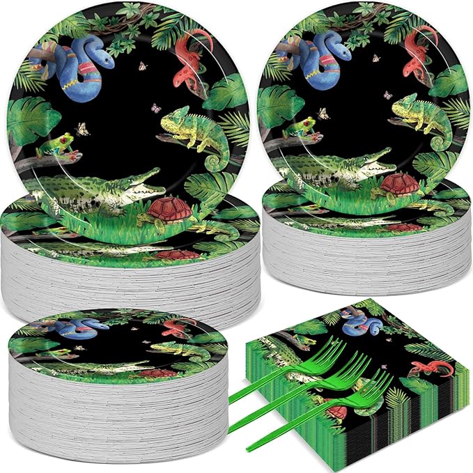 50 Guests Reptile Snake Party Plates and Napkins Party Supplies Jungle Swamp by Qyeahkj