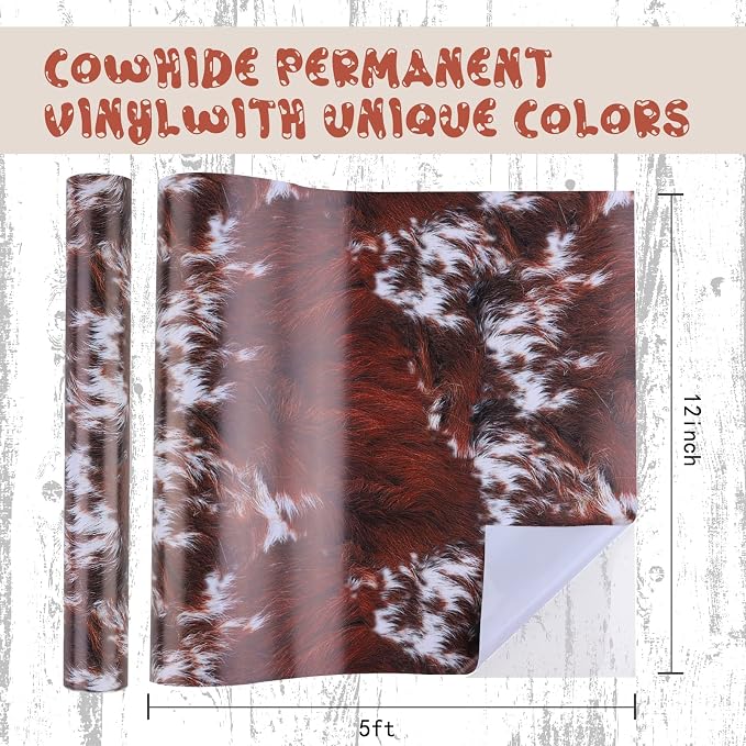 Tintnut Cow Print Permanent Vinyl Roll 12in x 5ft Red Brown Adhesive Vinyl | - Image 2