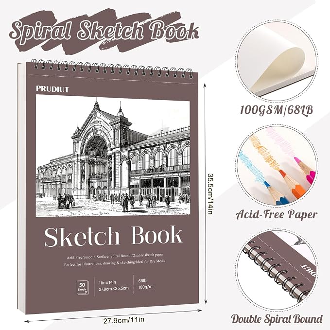 Sketch Book 11×14 inch, Spiral Bound Sketch Pad 50 Sheets, Acid-Free Sketchbook - Image 3