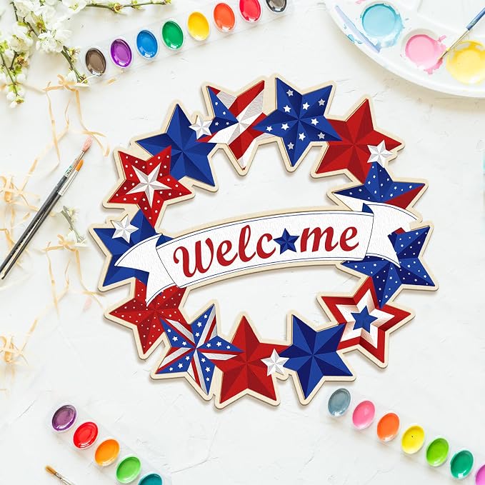 Large 12" Wooden 4th of July Crafts Star Ornaments to Paint, DIY Blank - Image 6